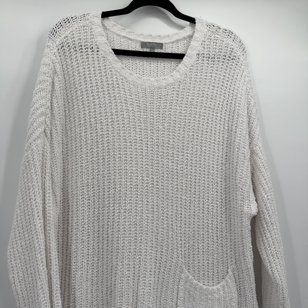 Habitat Sweater Womens XL White Knit Scoop Neck Long Sleeve Tunic Pocket - Picture 3 of 12